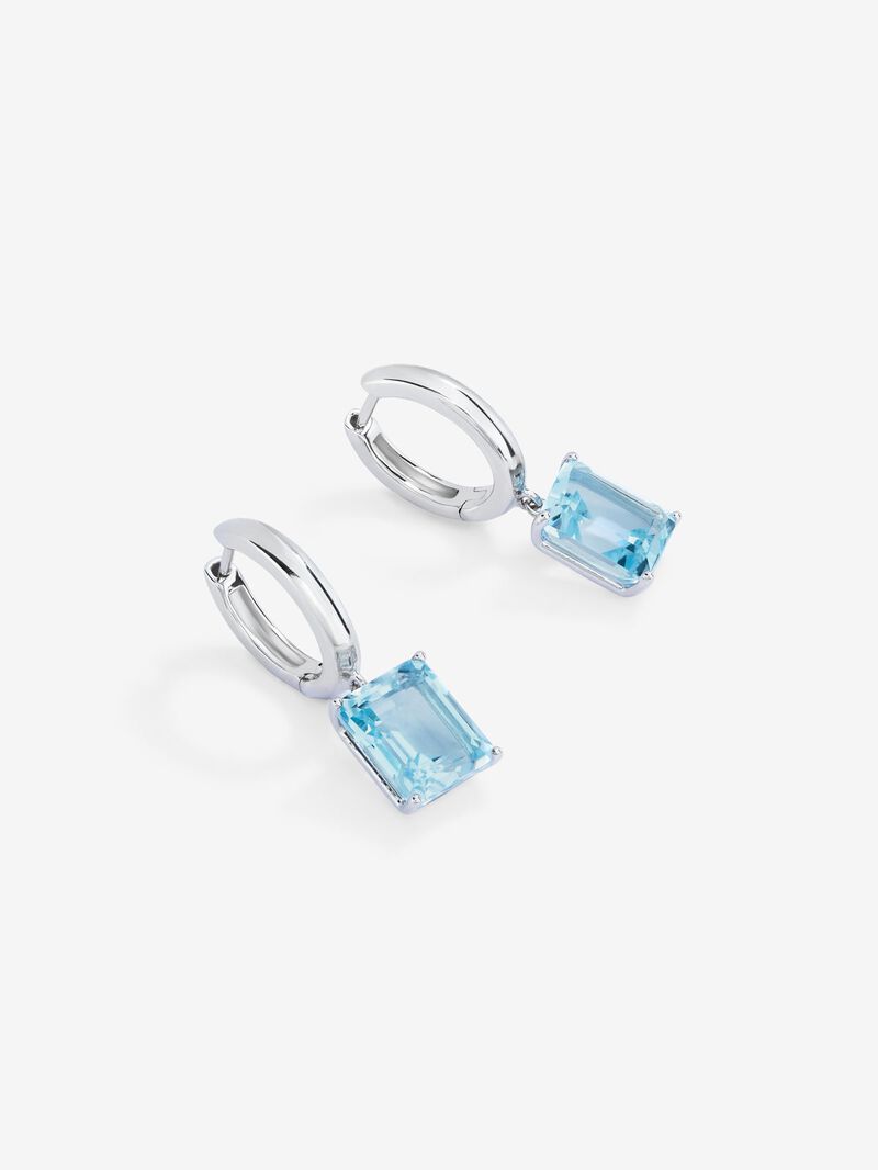 925 Silver hoop earrings with pendant topaz image number 2