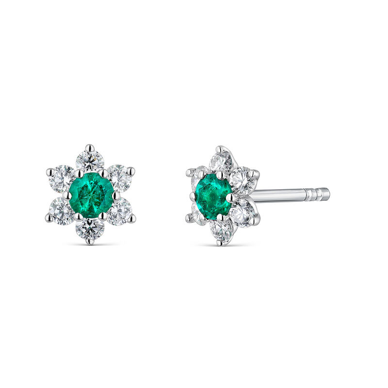 Big Three earrings white gold 0,19 carats green emeralds, PE18045-OBDE3_V
