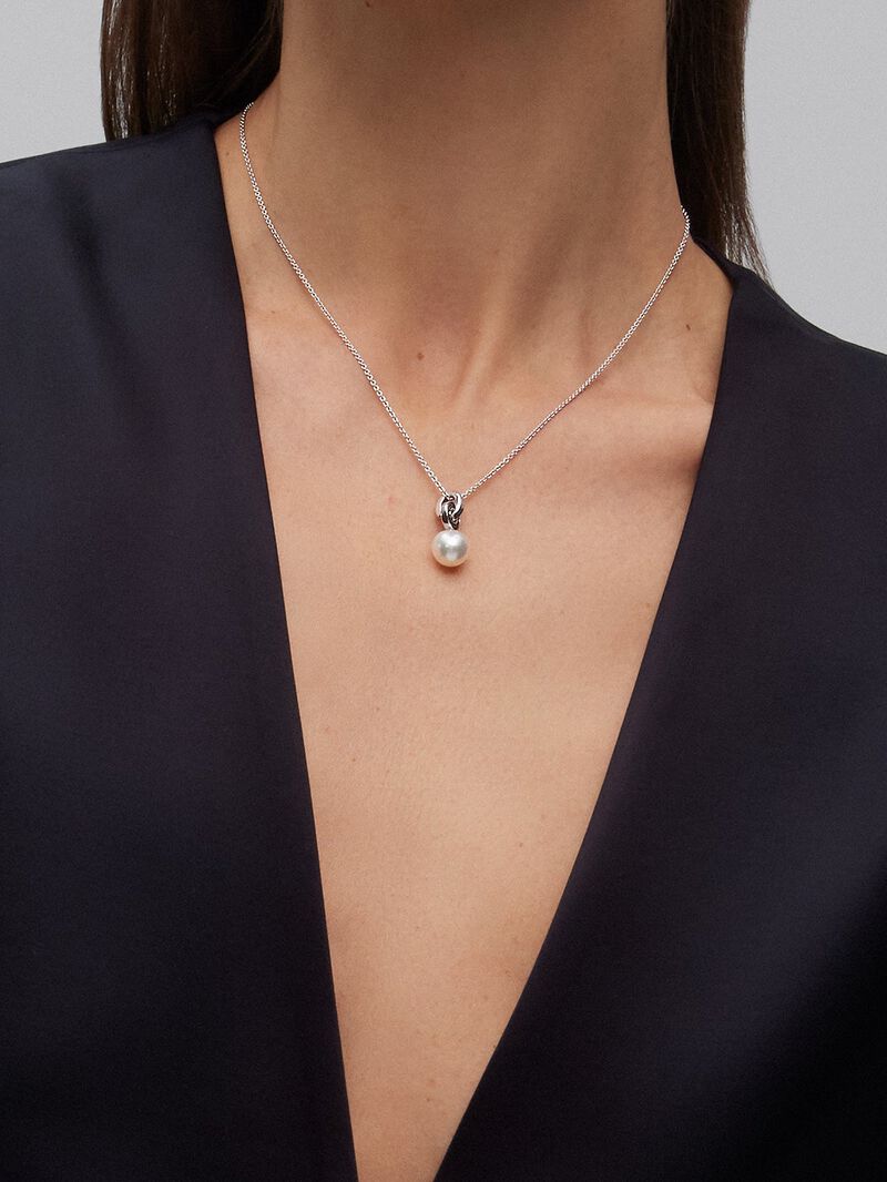 925 Silver chain pendant with spinel ring and 9.5mm akoya pearl image number 1