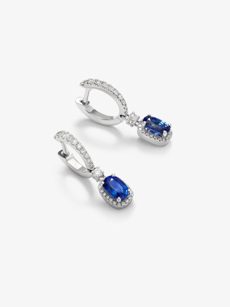 18K white gold earrings with blue zafiros in oval size 1.35 cts and white diamonds in 0.41 cts bright size image number 2