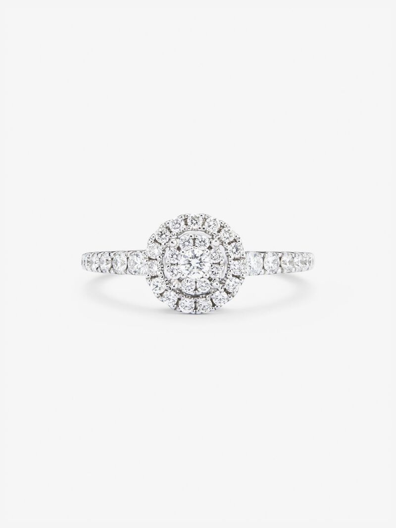 18K white gold ring with a halo of pavé diamonds image number 1