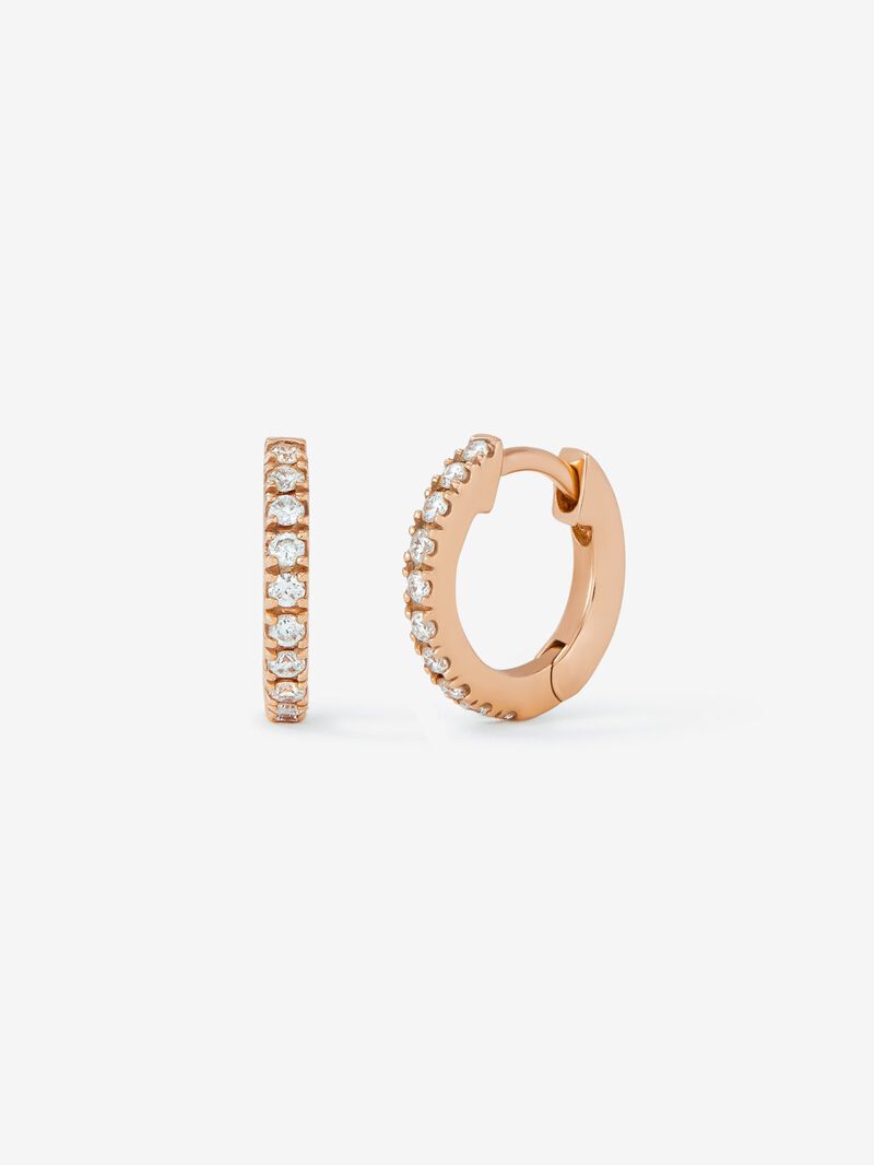 Individual mini hoop earring in 18K rose gold with 10 brilliant-cut diamonds with a total of 0.05 cts image number 1