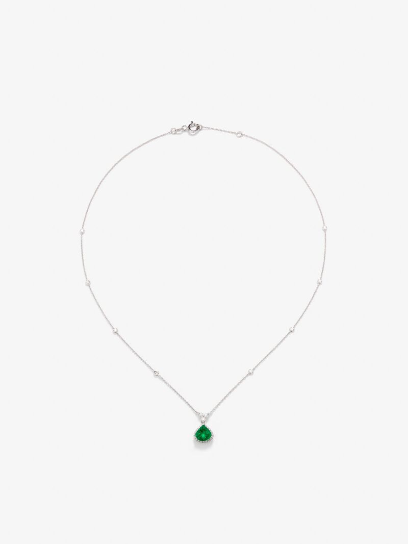 18K white gold pendant with pear-cut green emerald of 1.19 cts and 11 brilliant-cut diamonds with a total of 0.27 cts image number 0