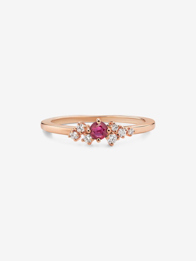 18K rose gold ring with brilliant cut ruby ​​of 0.21 cts and 7 brilliant cut diamonds with a total of 0.1 cts image number 1