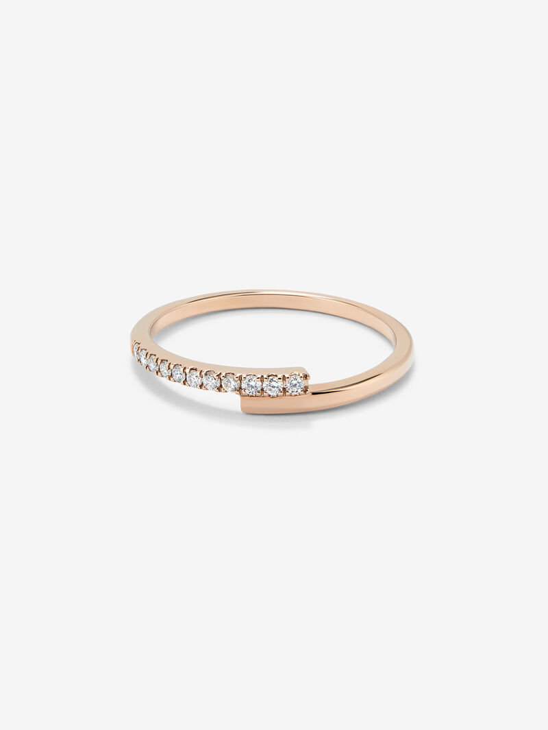 18K rose gold thin crossed ring with diamonds image number 2