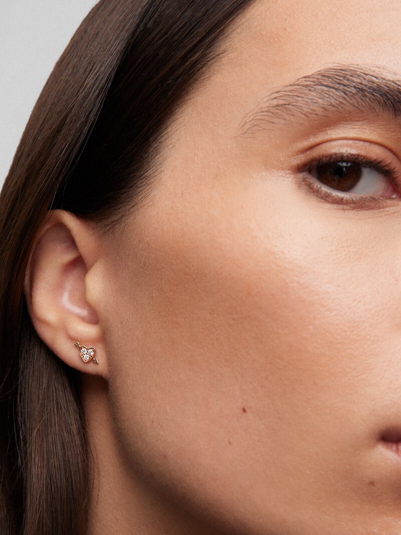 Individual 18K rose gold earring with 3 brilliant-cut diamonds with a total of 0.07 cts and heart shape image number 1