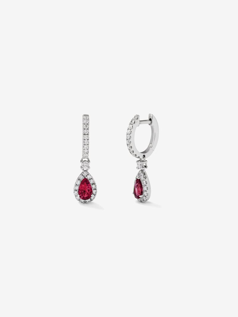 18K white gold hoop earrings with aquamarine and diamond pendant. image number 0