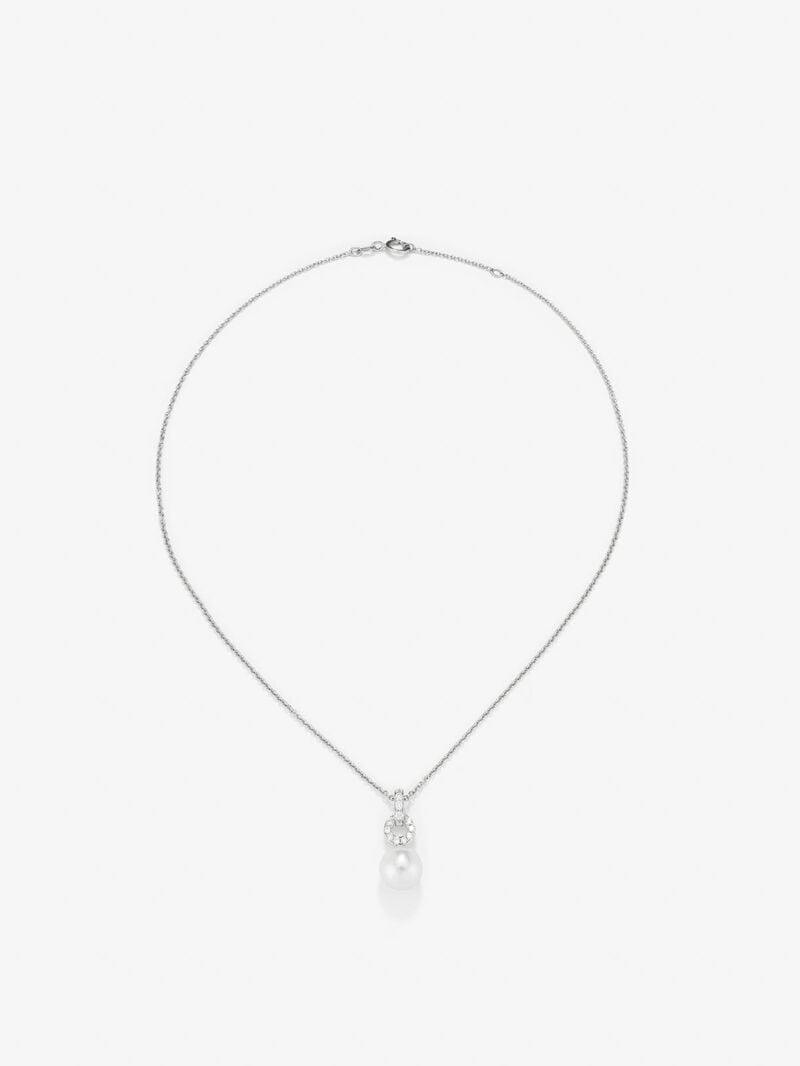 18k white gold chain pendant with a diamond hoop and 9.5mm Australian pearl image number 0