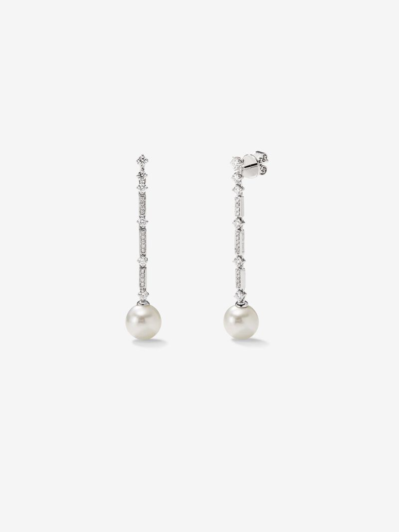 18K white gold earrings with white pearls and white diamonds in a bright size of 0.66 image number 0