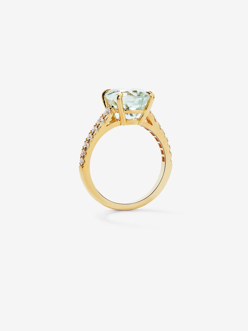 18K yellow gold ring with green and diamond amethyst image number 4