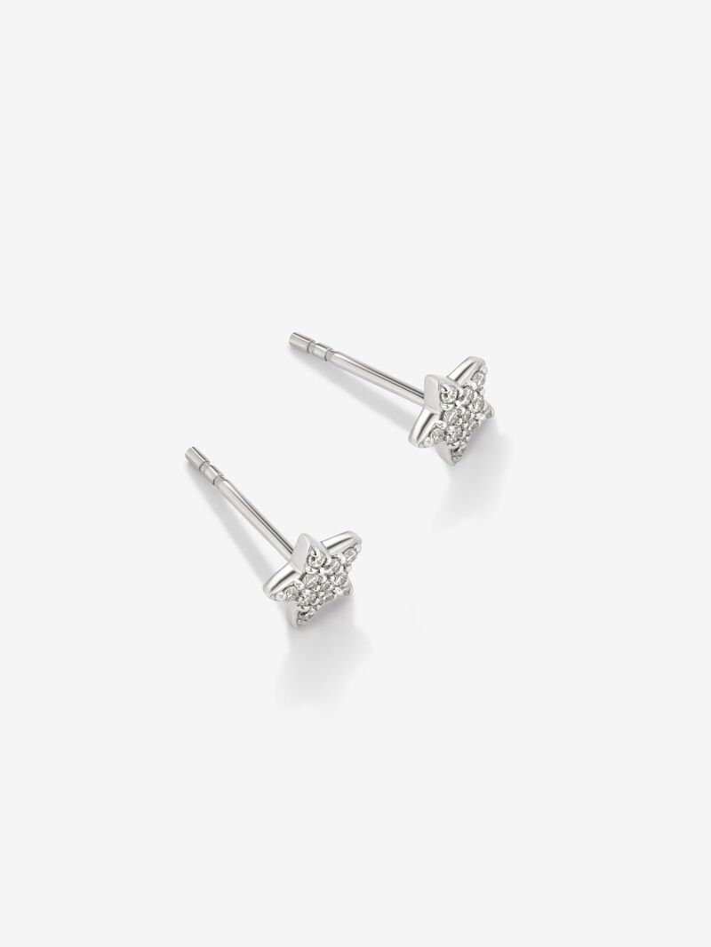 18K White Gold Star Earrings with Diamonds image number 2