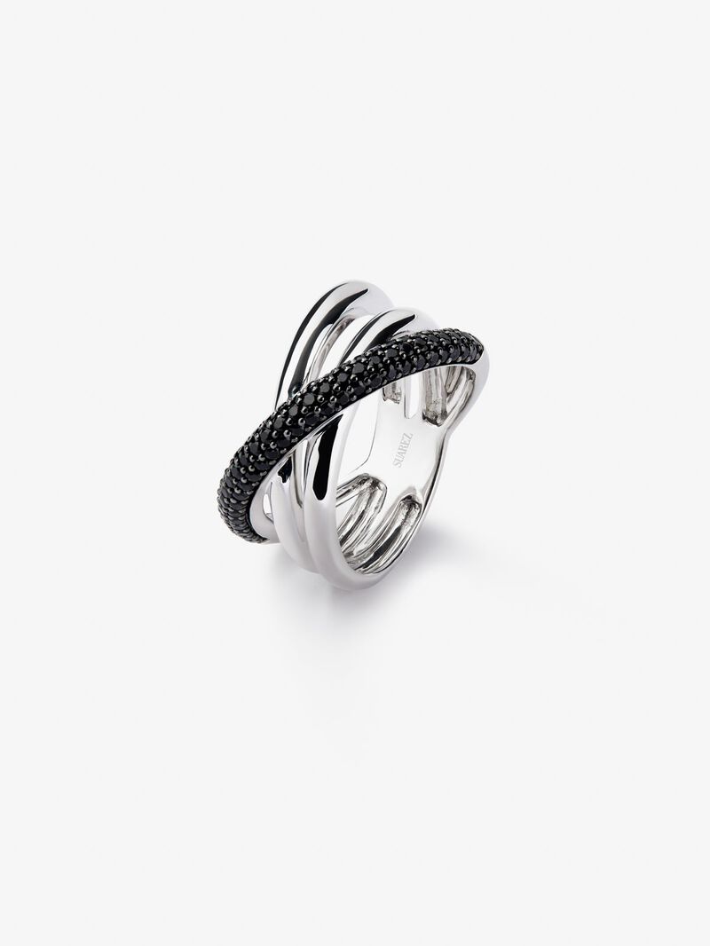 925 silver crossed multi-arm ring with brilliant-cut black spinels image number 0