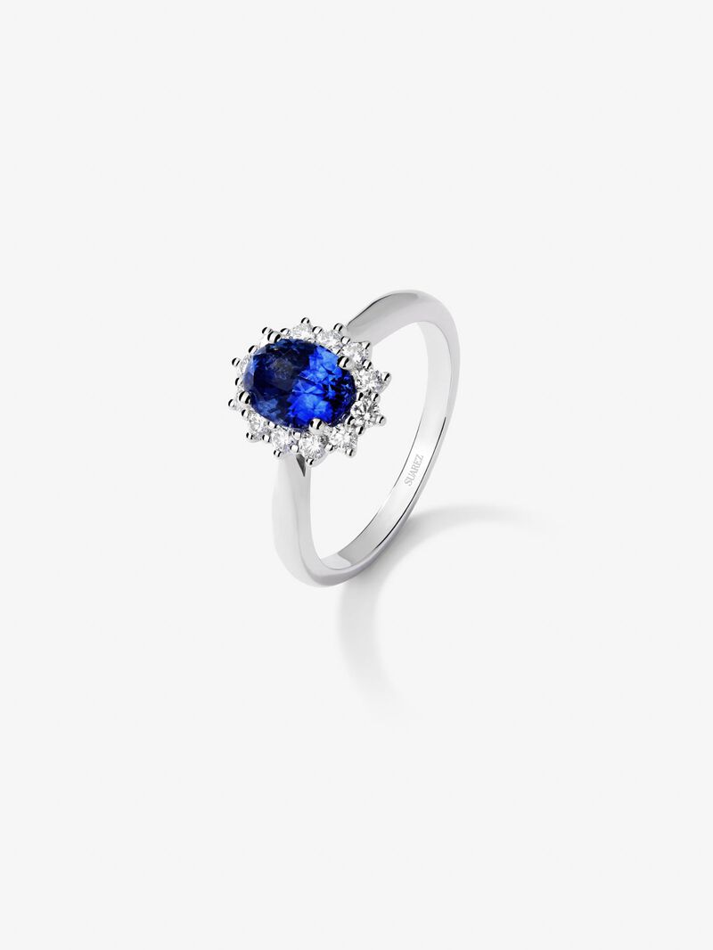 18K white gold ring with a 1.34 ct oval-cut blue sapphire and brilliant-cut diamonds totaling 0.29 cts image number 0