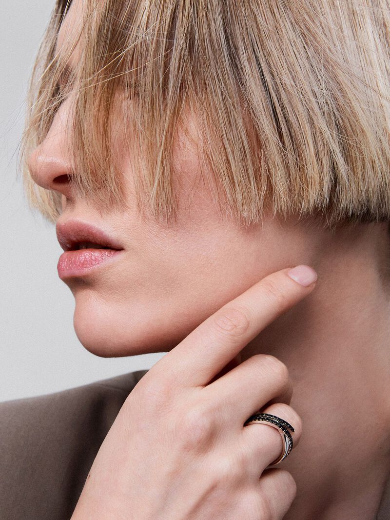 925 silver multi-arm ring with 32 brilliant-cut black spinels image number 3