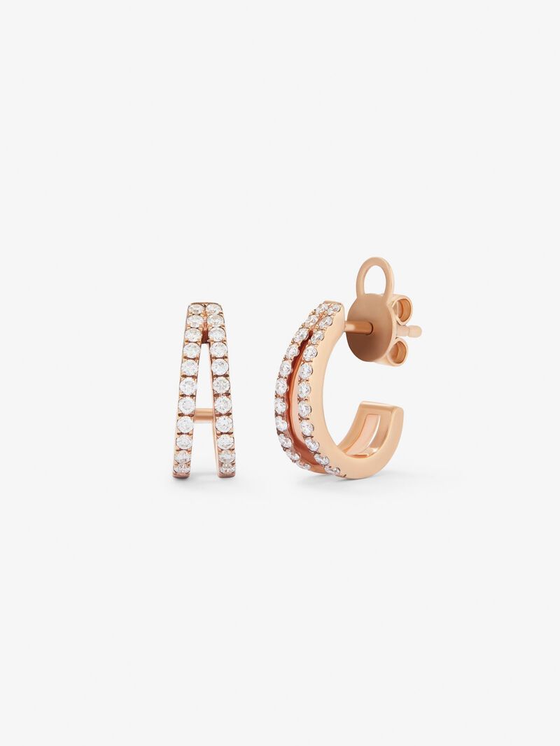 18K rose gold double hoop earrings with 44 brilliant-cut diamonds with a total of 0.43 cts image number 0