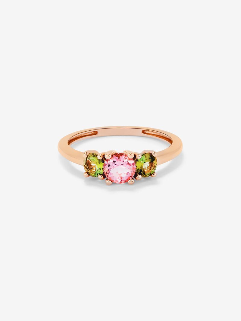 18K Rose Gold Trilogy Ring with Tourmaline image number 2