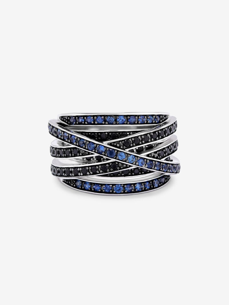 Cross multi-arm ring in 925 silver with 45 brilliant-cut blue sapphires with a total of 0.77 cts and 69 brilliant-cut black spinels with a total of 1.1 cts image number 2