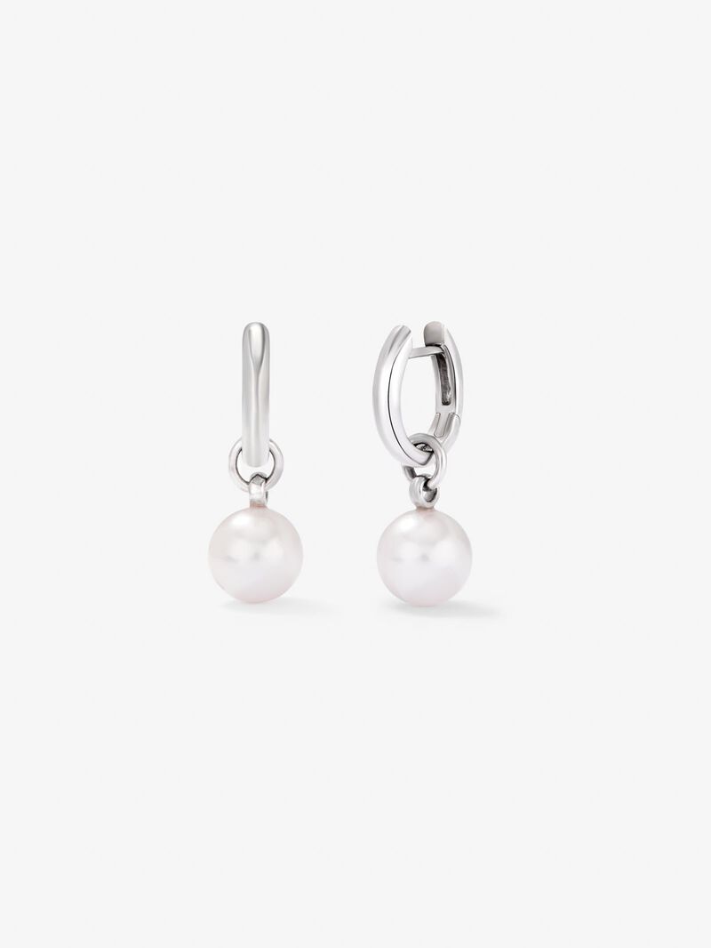 925 Silver hoop earring combined with 8.5mm Australian pearl and sapphire. image number 0
