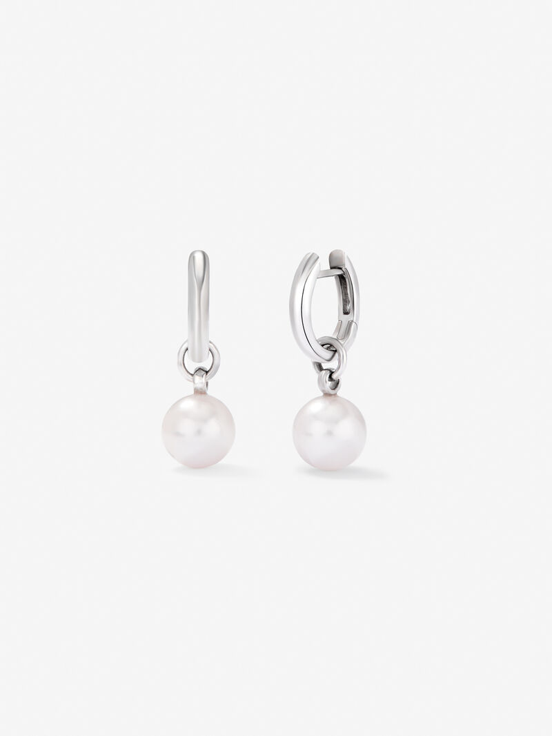 925 Silver hoop earring combined with 8.5mm Australian pearl and sapphire. image number 0