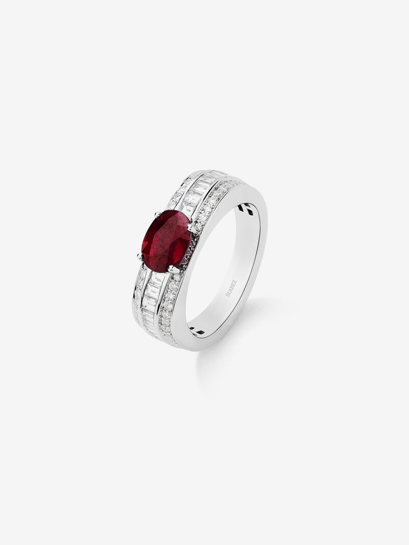 18K White Gold Ring with Red Pigeon Blod Rub image number 0