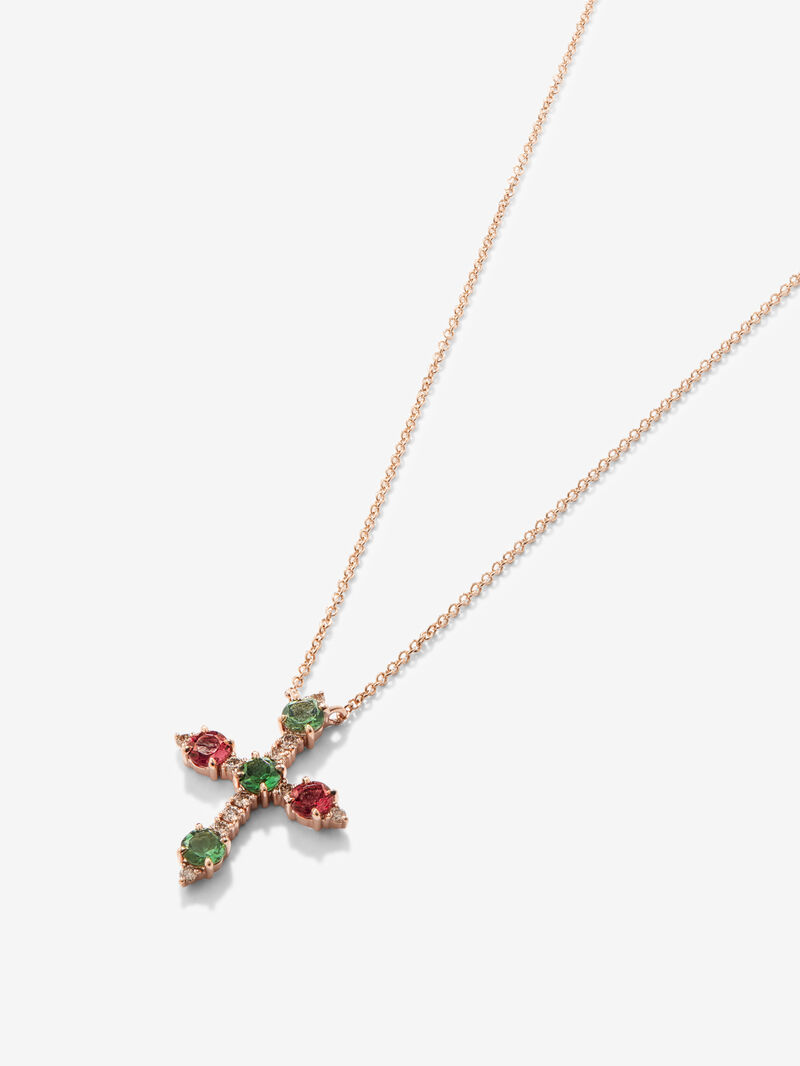 18K Rose Gold Cross Pendant Chain with Green Tourmaline and Pink Tourmaline image number 2