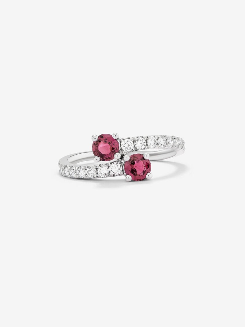 You and I 18k White Gold Ring with Red Rubyes in Bright Size 1.02 cts and White Diamonds in Bright Size of 0.34 CTS image number 2
