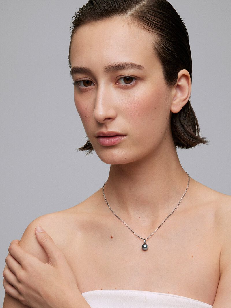 925 silver chain pendant with 8.5 mm Tahitian pearl. image number 1