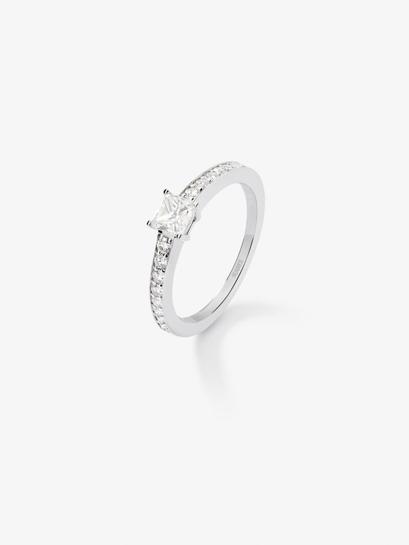 18K white gold ring with white diamonds in 0.76 cts princess size image number 0