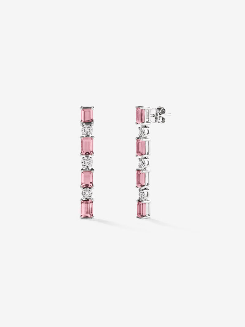 18kt white gold earrings diamonds and pink turmalines image number 0