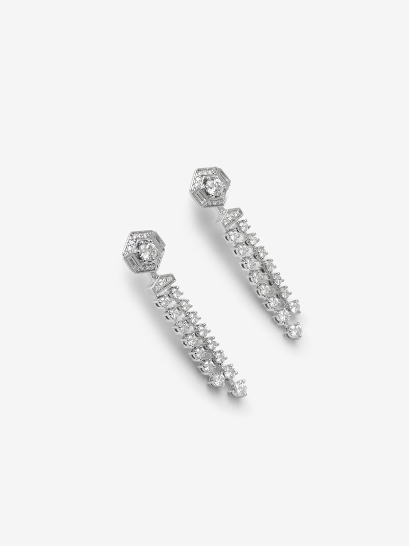 18K white gold earrings with brilliant-cut diamonds with a total of 1.25 cts and baguette-cut diamonds of 0.1 cts image number 1