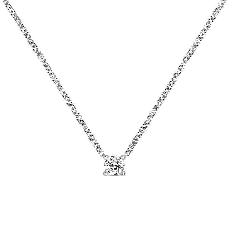 doblado cuello Línea de metal Colgante solitario de oro blanco de 18kt con diamante de 0,15 quilates |  Joyería Suarez