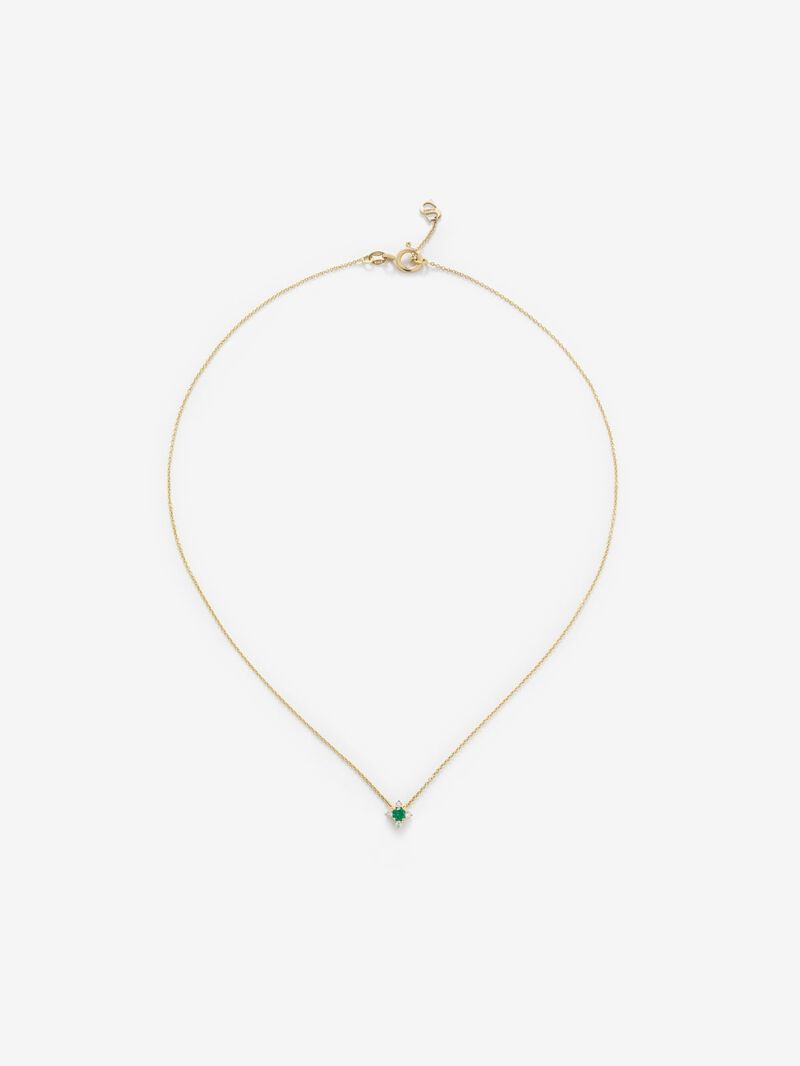 18K Yellow Gold Flower Pendant Chain with Emerald and Diamonds image number 0