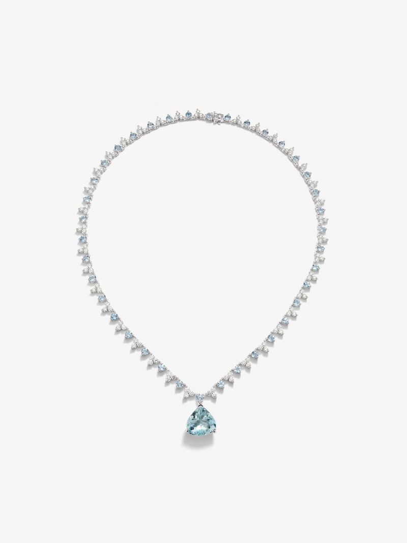 18K White Gold Rivière Necklace with Aguamarina Blue in 5.8 cts, blue aquamarines in a brilliant 5.41 cts and white diamonds in a bright size of 6.27 cts image number 0