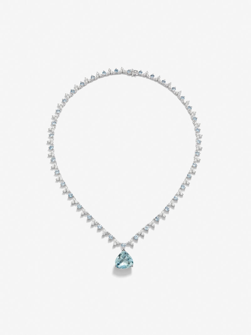 18K White Gold Rivière Necklace with Aguamarina Blue in 5.8 cts, blue aquamarines in a brilliant 5.41 cts and white diamonds in a bright size of 6.27 cts image number 0