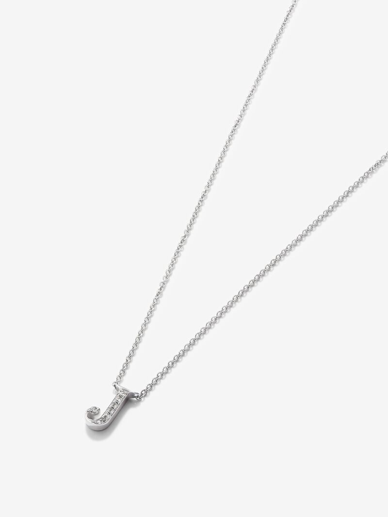 18K white gold pendant with letter J and 7 brilliant-cut diamonds with a total of 0.05 cts image number 1