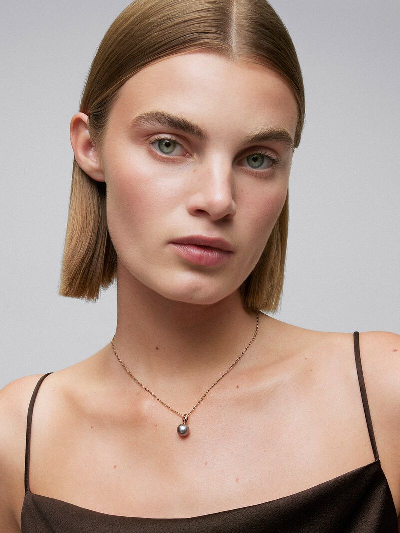 18k Rose Gold Chain Pendant with 9.5mm Tahitian Pearl image number 3