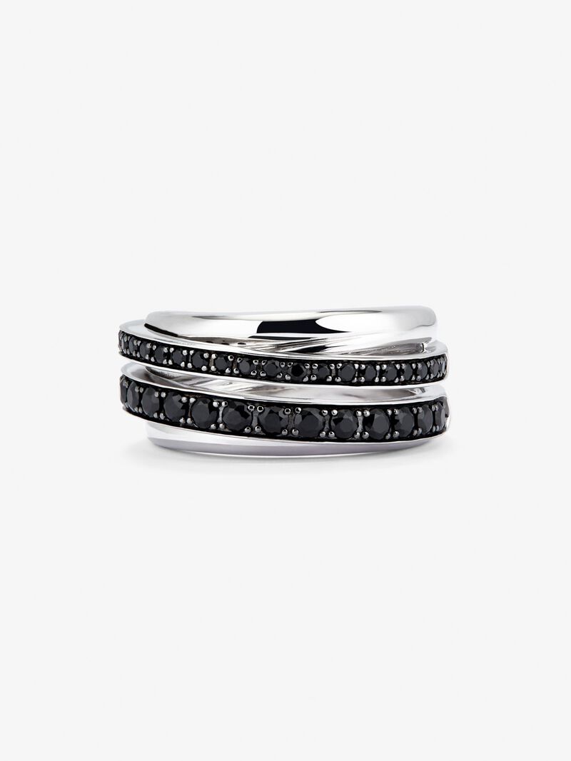 925 Silver Ring with Black Spinel Pavé image number 1