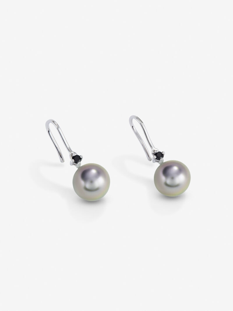 925 Sterling silver drop earring with 8.5 mm Tahitian pearl and spinel. image number 1
