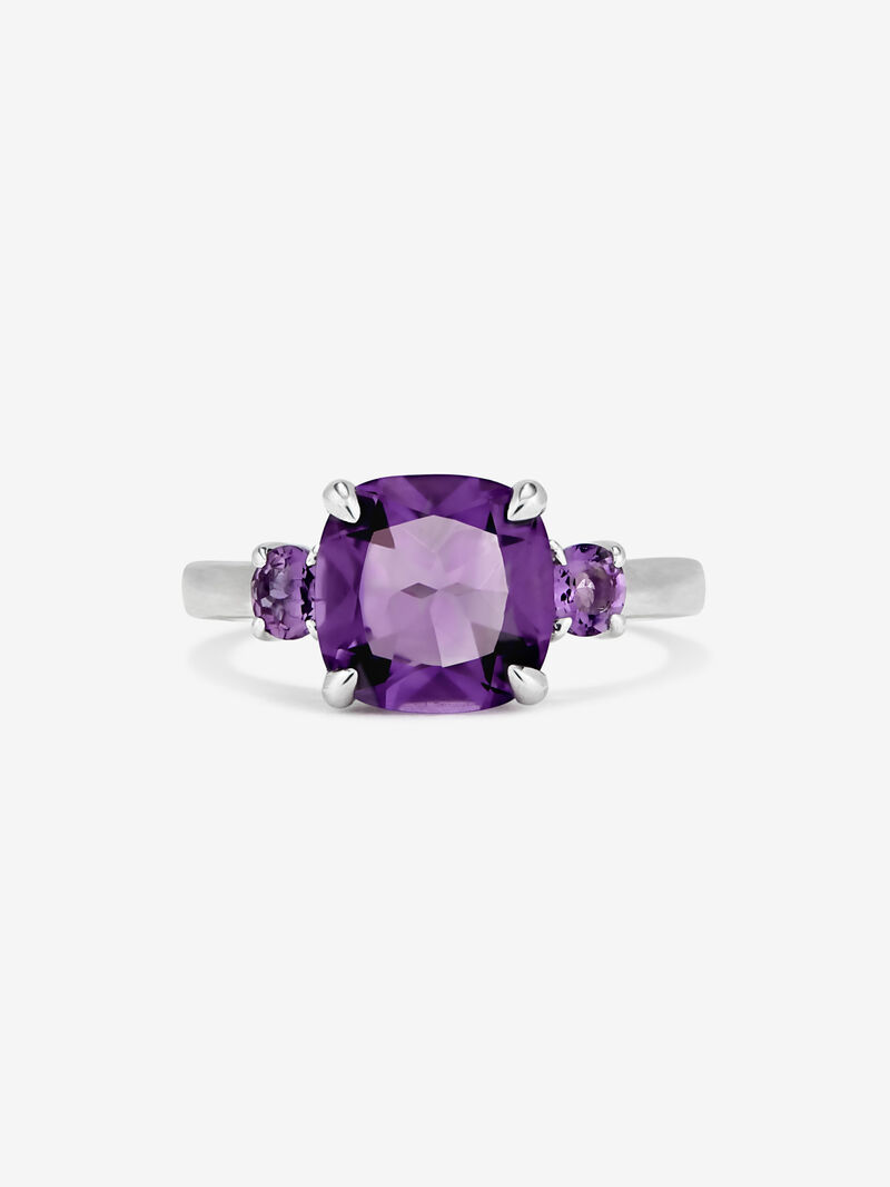 925 silver triplet ring with a cushion-cut purple amethyst and 2 brilliant-cut purple amethysts image number 2