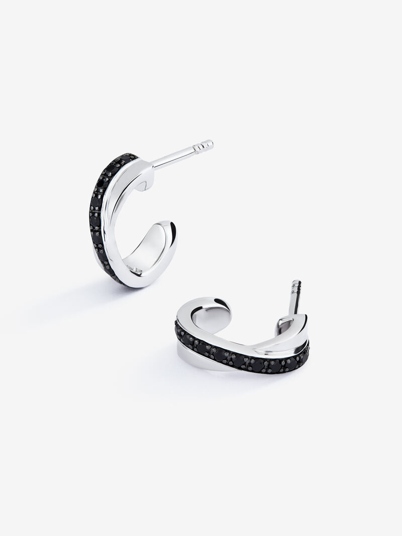 Small cross hoop earrings in 925 silver with spinels. image number 0