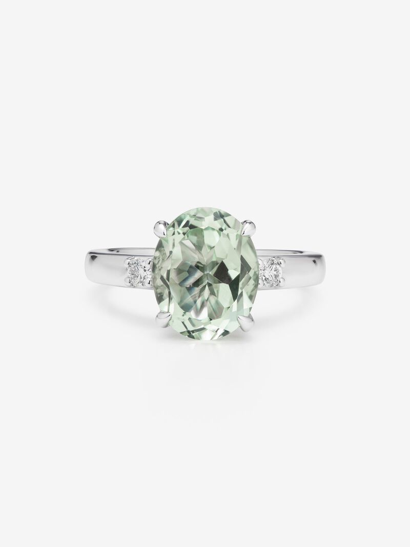 928 Silver trio ring with green amethyst and diamonds image number 1
