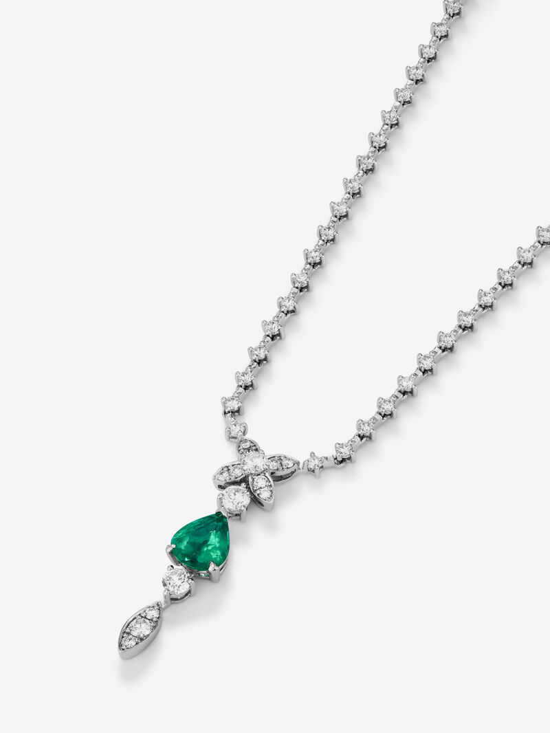 18K white gold necklace with green esmerald in 0.73 cts and white diamonds in 2.35 cts bright diamonds image number 2