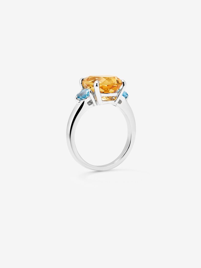 925 Silver Trilogy Ring with Citrine and Topaz image number 4