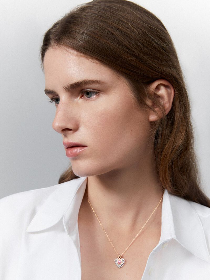18K white and rose gold pendant with 9 brilliant-cut pink sapphires with a total of 0.1 cts, 46 brilliant-cut white diamonds with a total of 0.18 cts and 18 brilliant-cut brown diamonds with a total of 0. .08 cts image number 1
