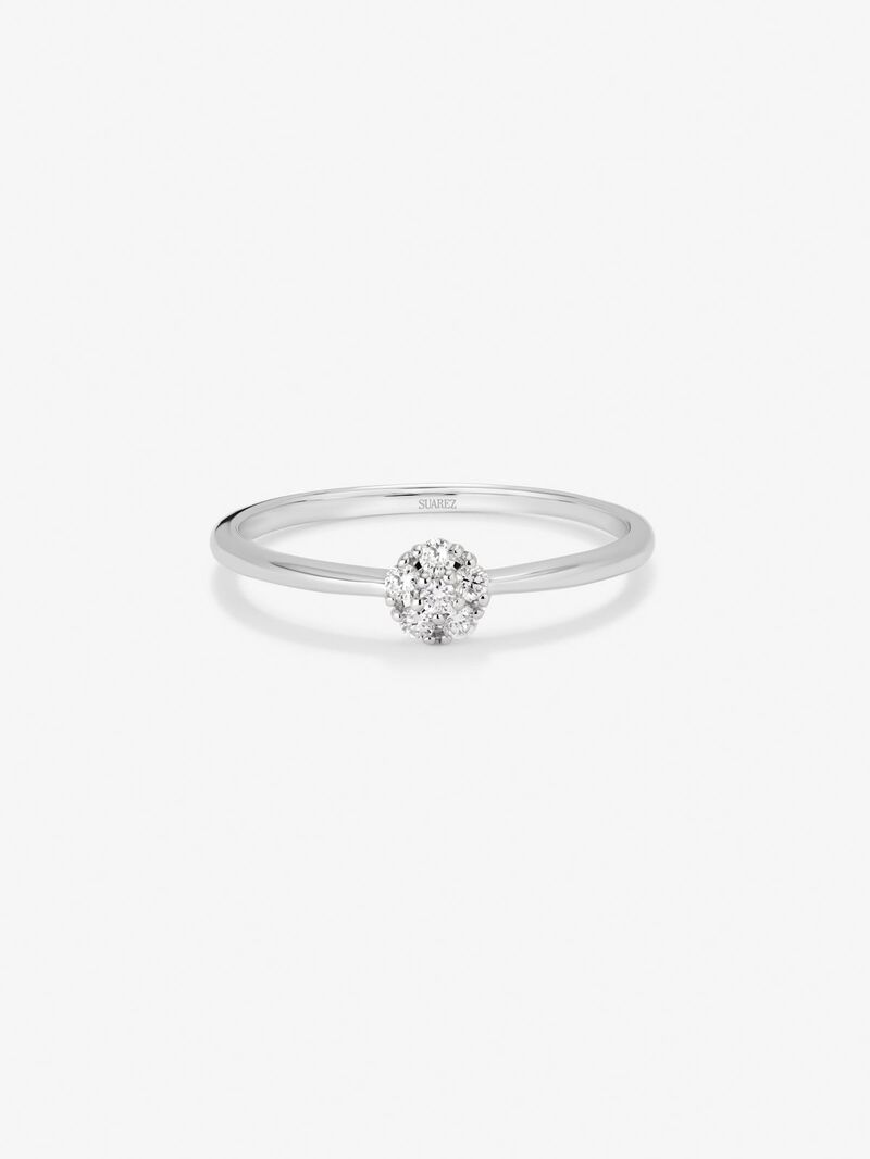 18K white gold ring with rosette of 15 brilliant-cut diamonds with a total of 0.09 cts image number 2
