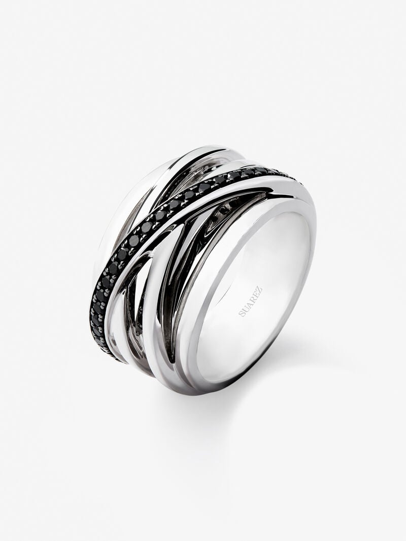 925 silver crossed multi-arm ring with 36 brilliant-cut black spinels image number 1