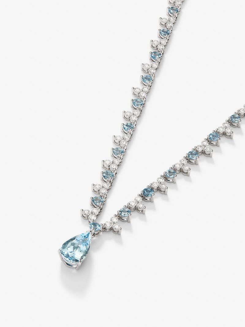 18K white gold rivière necklace with pear-cut blue aquamarine of 3 cts, 38 brilliant-cut blue aquamarines with a total of 5.7 cts and 114 brilliant-cut diamonds with a total of 6.25 cts image number 0