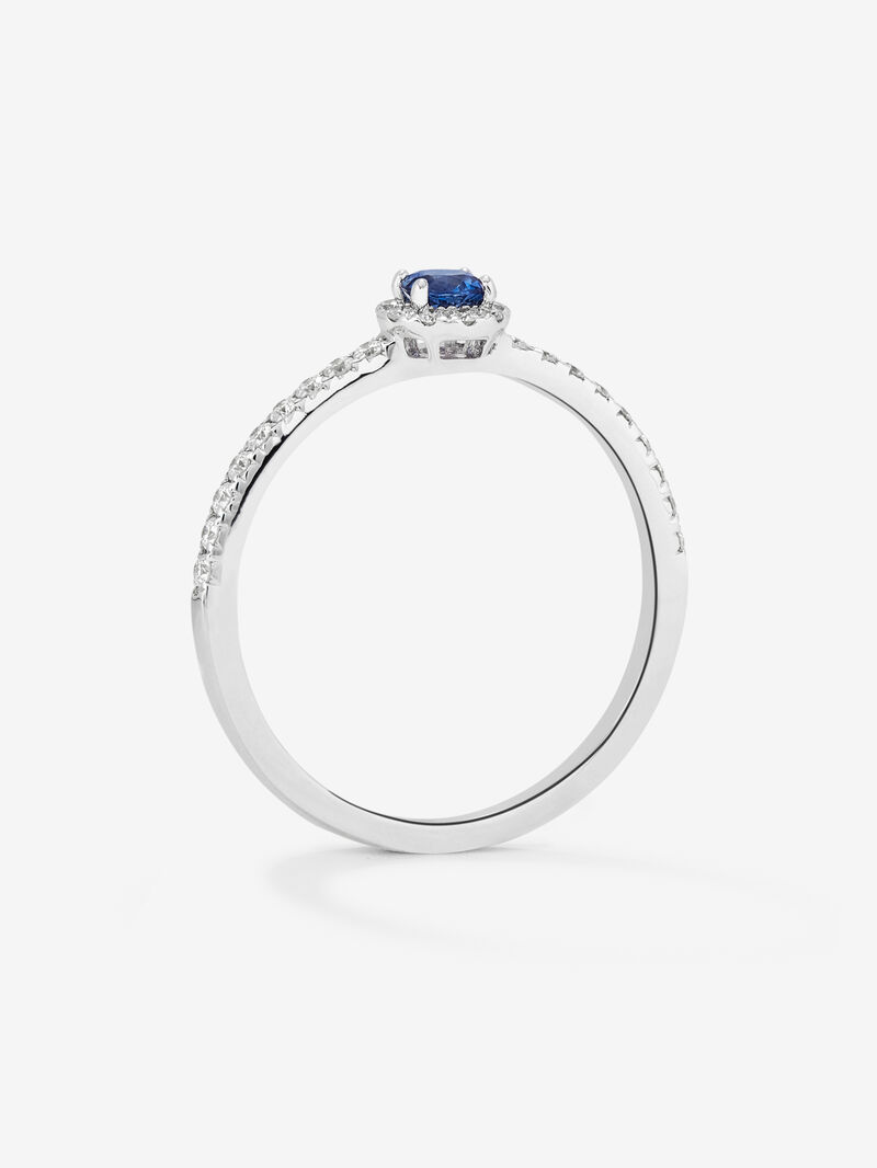 18K white gold ring with brilliant-cut blue sapphire of 0.15 cts and border and arm of 28 brilliant-cut diamonds with a total of 0.2 cts image number 4