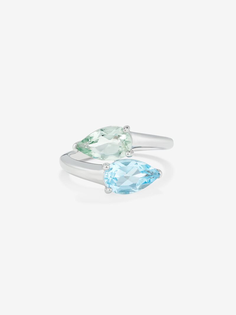 You and Me ring made of 925 silver with green amethyst and topaz. image number 2
