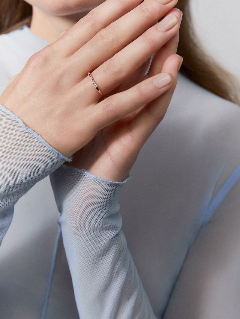 Thin 18K rose gold band ring with diamonds image number 3
